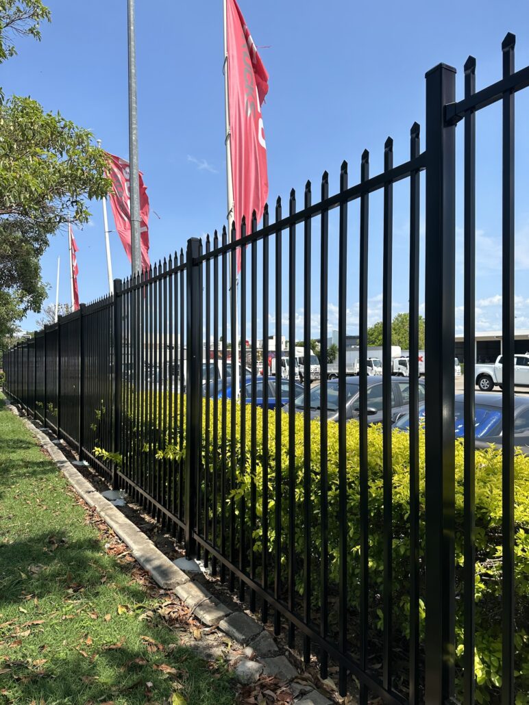 2400 high black spear top security fencing - Qfence Brisbane.